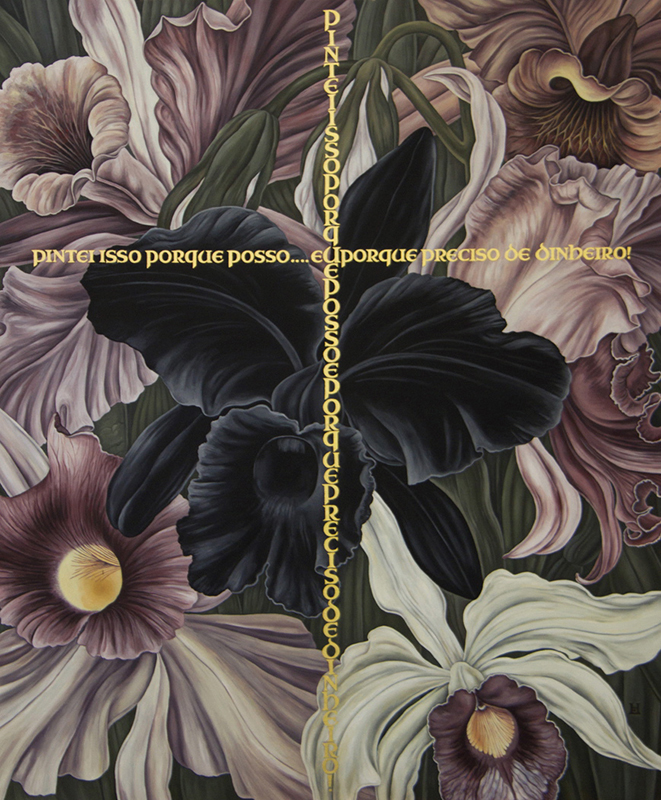 Flora in Grisaille: “BRAZILIAN II A”, (Medium), Oil & 23K GL on Linen, 42”x35”, 2015