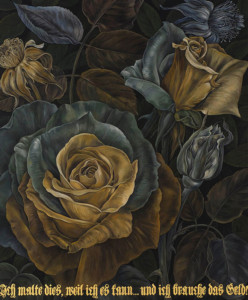 Flora in Grisaille: “GERMAN I”, (Small), Oil & 23K GL on Linen, 24”x20”, 2011